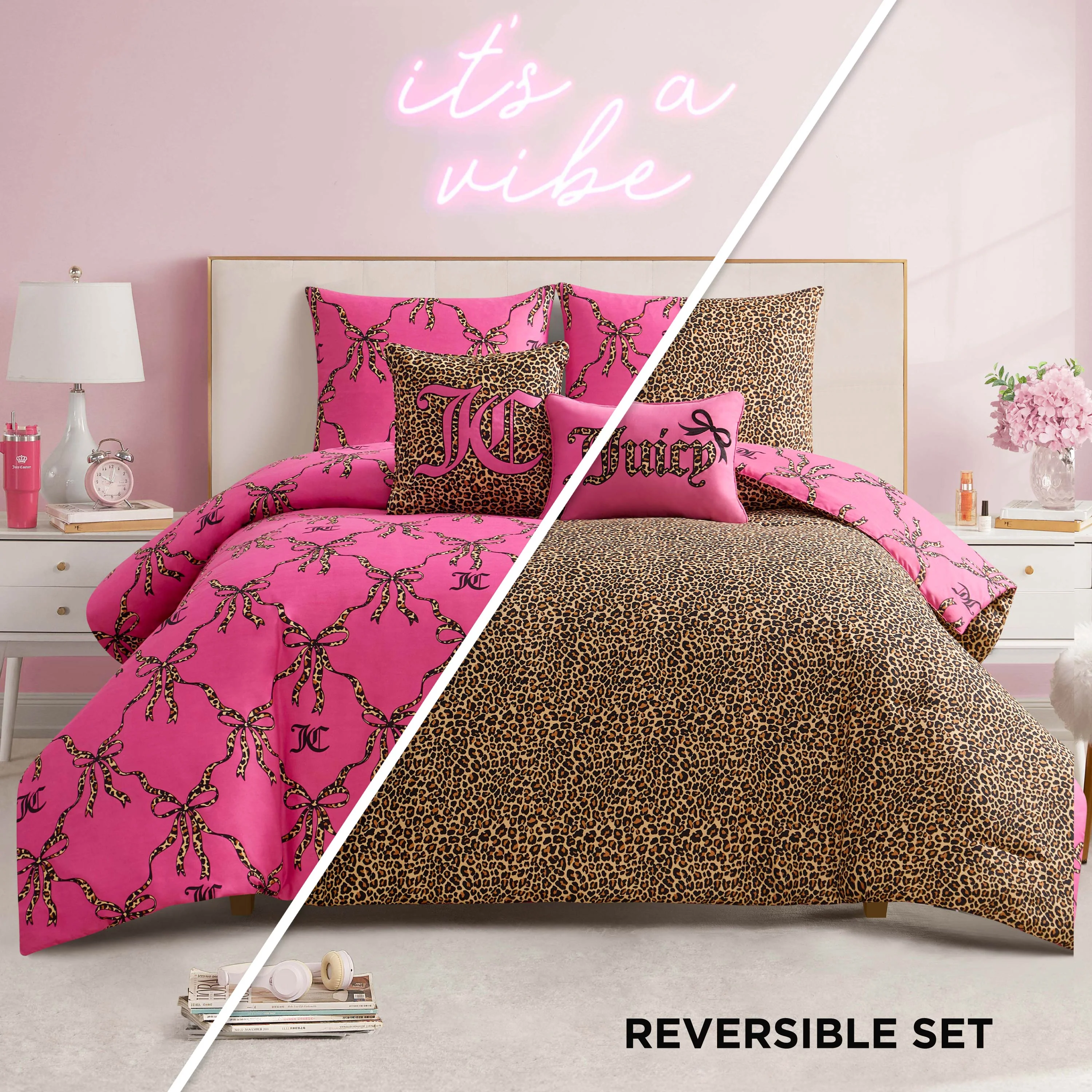 Cheetah Bow Trellis Reversible Comforter Set - Image 2