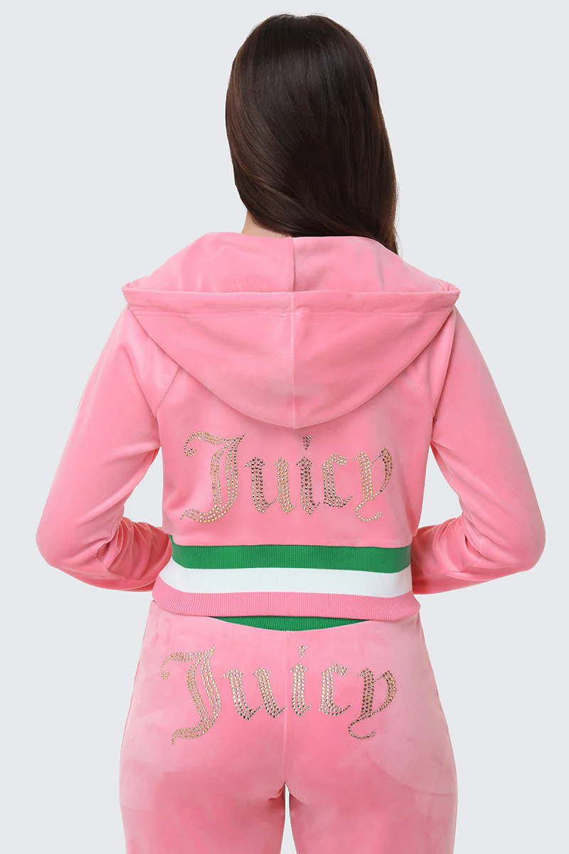 Heritage Stripe Bling Velour Zip Hoodie